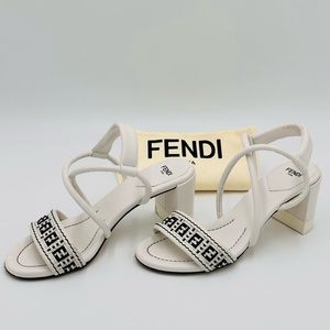 FENDI White/Black Leather Block Heel Ankle size 37